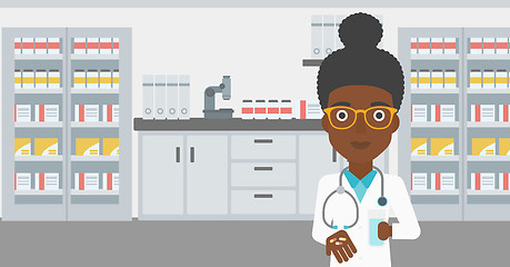 Image showing Pharmacist giving pills and glass of water.