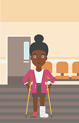 Image showing Woman with broken leg and crutches.