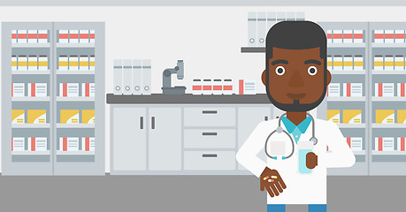 Image showing Pharmacist giving pills and glass of water.