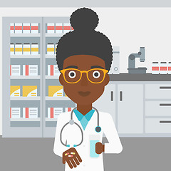 Image showing Pharmacist giving pills and glass of water.