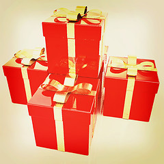 Image showing Bright christmas gifts on a white background . 3D illustration. 