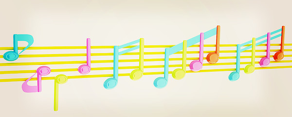 Image showing Various music notes on stave. Colorfull 3d. 3D illustration. Vin