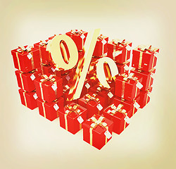 Image showing Percentage and gifts. 3D illustration. Vintage style.