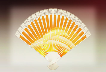 Image showing Colorful hand fan. 3D illustration. Vintage style.