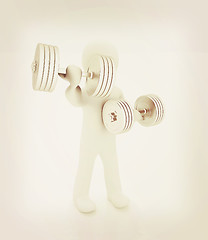 Image showing 3d mans with metall dumbbells. 3D illustration. Vintage style.