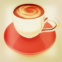 Image showing Coffee cup on saucer. 3D illustration. Vintage style.