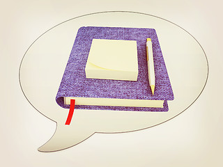 Image showing messenger window icon. Pen on notepad. 3D illustration. Vintage 