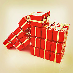 Image showing Bright christmas gifts. 3D illustration. Vintage style.