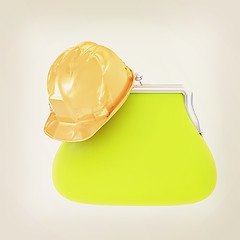 Image showing hard hat on purse. 3D illustration. Vintage style.