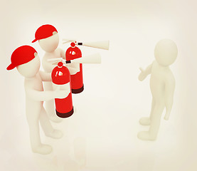 Image showing 3d mans with red fire extinguisher. The concept of confrontation