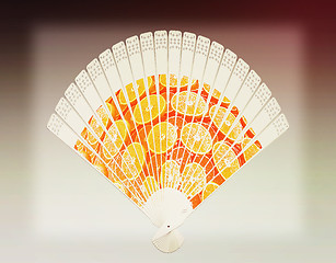 Image showing Colorful hand fan. 3D illustration. Vintage style.