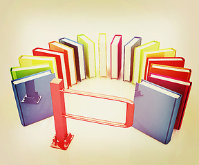Image showing Colorful books in a semicircle and tourniquet to control. The co