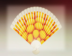 Image showing Colorful hand fan. 3D illustration. Vintage style.