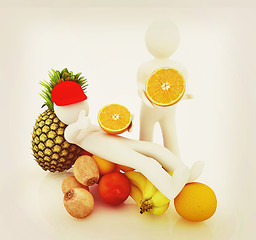 Image showing 3d man with citrus . 3D illustration. Vintage style.