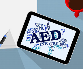 Image showing Aed Currency Represents United Arab Emirates And Coinage