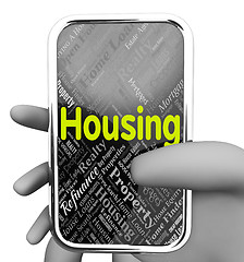 Image showing Housing Online Represents Smartphone Network And Houses