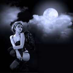 Image showing female dark angel with black wings in lingerie