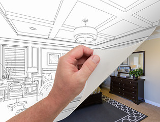 Image showing Hand Turning Page of Custom Bedroom Drawing to Photograph Undern