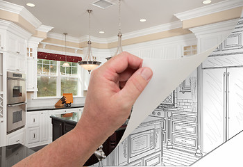 Image showing Hand Turning Page of Custom Kitchen Photograph to Drawing