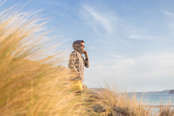 Image showing Free active man enjoying beauty of nature.