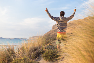 Image showing Free active man enjoying beauty of nature.