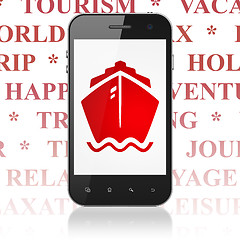 Image showing Vacation concept: Smartphone with Ship on display