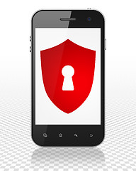 Image showing Security concept: Smartphone with Shield With Keyhole on display
