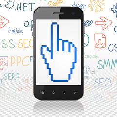 Image showing Web design concept: Smartphone with Mouse Cursor on display