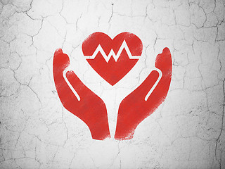 Image showing Insurance concept: Heart And Palm on wall background