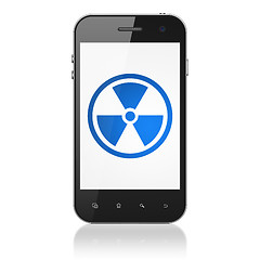 Image showing Science concept: Smartphone with Radiation on display