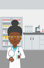 Image showing Pharmacist giving pills and glass of water.