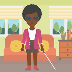 Image showing Blind woman with stick.