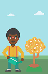 Image showing Man watering money tree vector illustration.