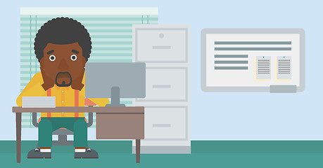 Image showing Tired man sitting in office vector illustration.