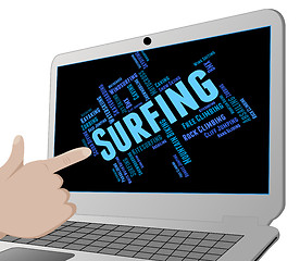 Image showing Surfing Word Represents Wordcloud Surfboard And Surfers