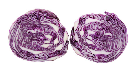 Image showing Two halves of a red cabbage
