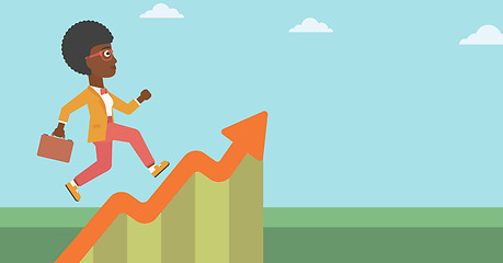 Image showing Business woman running along the growth graph.