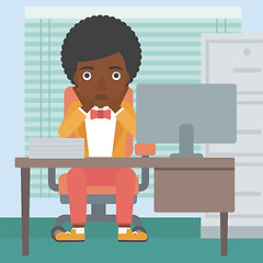 Image showing Tired woman sitting in office vector illustration.