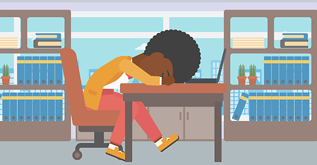 Image showing Woman sleeping on workplace.