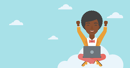 Image showing Woman on cloud with laptop vector illustration.