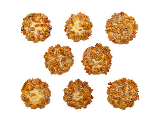 Image showing Cookies with nuts and sunflower seeds isolated on white