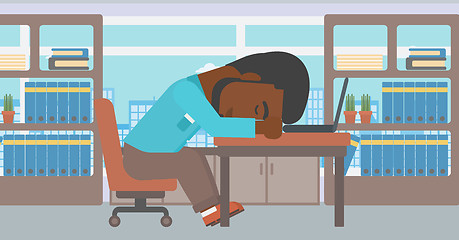 Image showing Businessman sleeping on workplace.