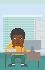 Image showing Tired man sitting in office vector illustration.