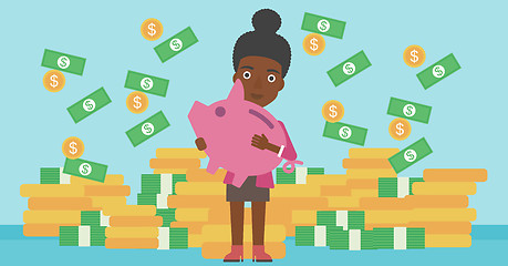 Image showing Business woman with piggy bank vector illustration