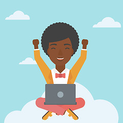 Image showing Woman on cloud with laptop vector illustration.