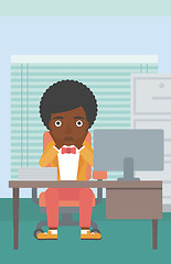 Image showing Tired woman sitting in office vector illustration.