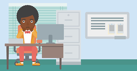 Image showing Tired woman sitting in office vector illustration.