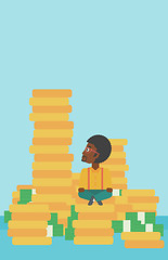 Image showing Businessman sitting on gold vector illustration.