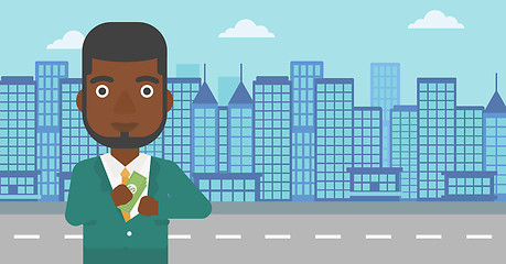 Image showing Man putting money in pocket vector illustration.