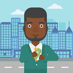 Image showing Man putting money in pocket vector illustration.